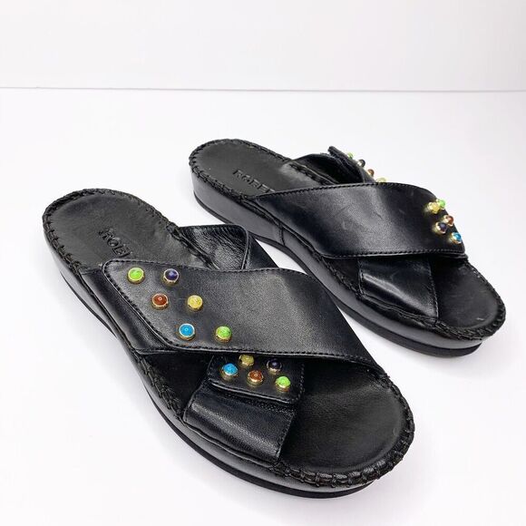 NEW Robert Zur Criss Cross Platform Slides 5.5 Sandals Black Leather Soft $285 - Picture 3 of 8